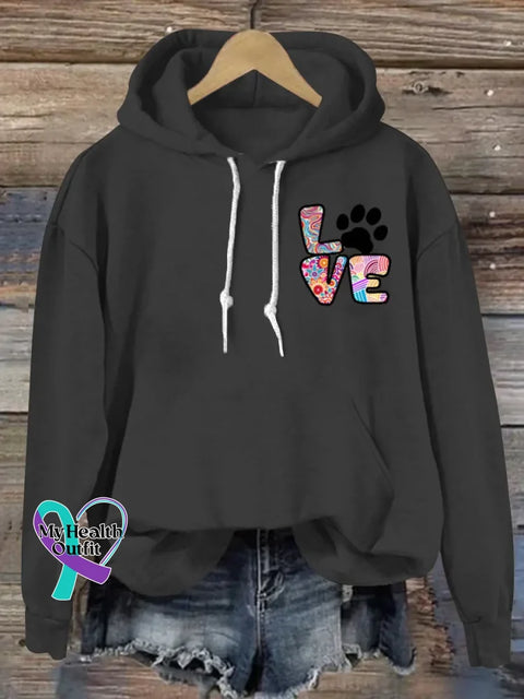 Love Art Print Casual Hoodie Sweatshirt Black / S
