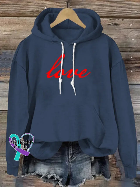 Love Art Print Casual Hoodie Sweatshirt Blue / S