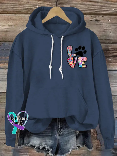 Love Art Print Casual Hoodie Sweatshirt Blue / S