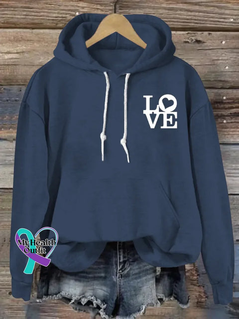 Love Art Print Casual Hoodie Sweatshirt Blue / S
