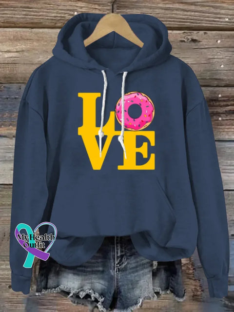 Love Art Print Casual Hoodie Sweatshirt Blue / S