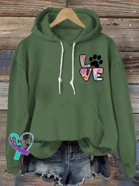 Love Art Print Casual Hoodie Sweatshirt Green / S