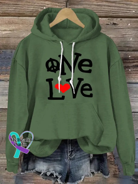 Love Art Print Casual Hoodie Sweatshirt Green / S