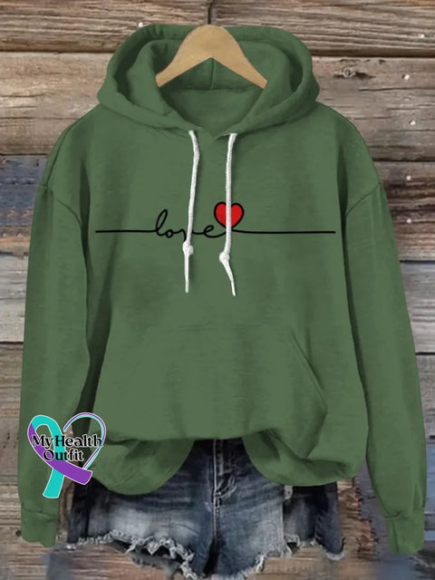 Love Art Print Casual Hoodie Sweatshirt Green / S