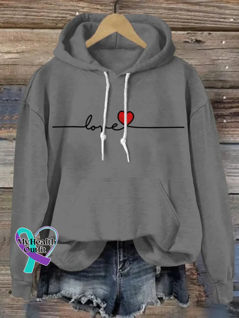 Love Art Print Casual Hoodie Sweatshirt Grey / S