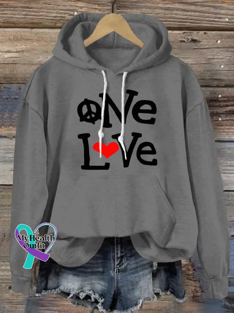 Love Art Print Casual Hoodie Sweatshirt Grey / S