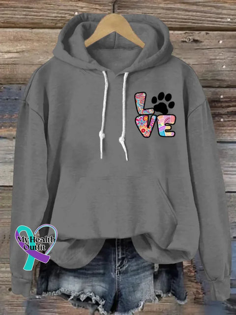 Love Art Print Casual Hoodie Sweatshirt Grey / S