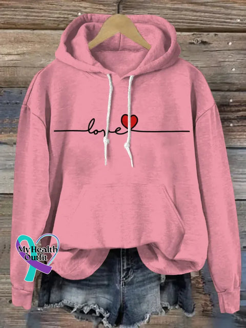 Love Art Print Casual Hoodie Sweatshirt Pink / S