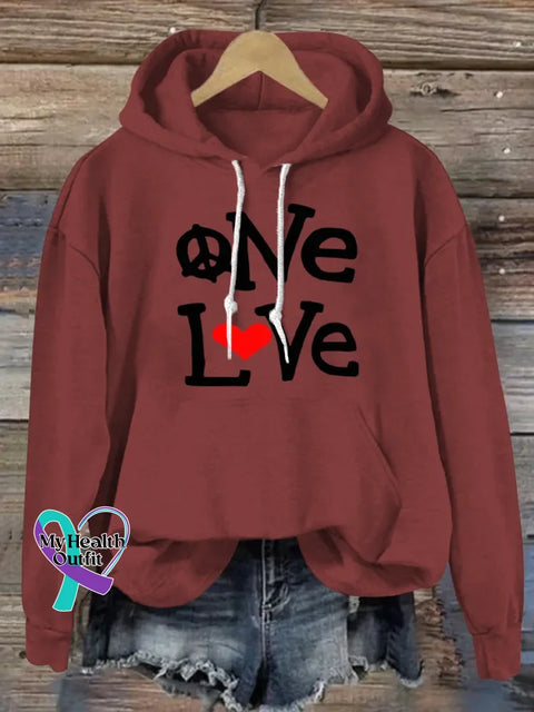 Love Art Print Casual Hoodie Sweatshirt Red / S
