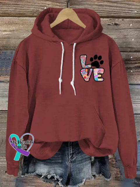 Love Art Print Casual Hoodie Sweatshirt Red / S