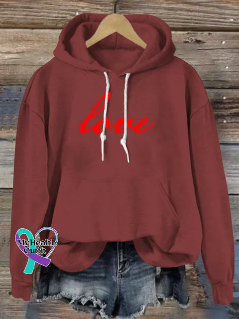 Love Art Print Casual Hoodie Sweatshirt Red / S