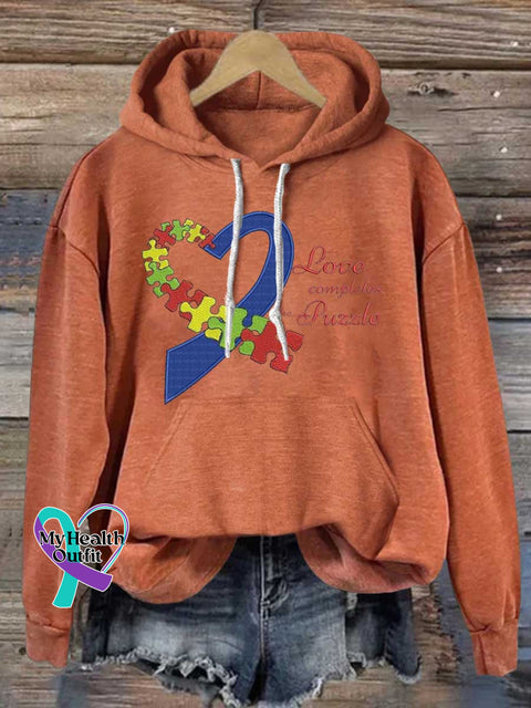 Love Completes The Puzzle Autism Awareness Casual Hoodie Sweatshirt