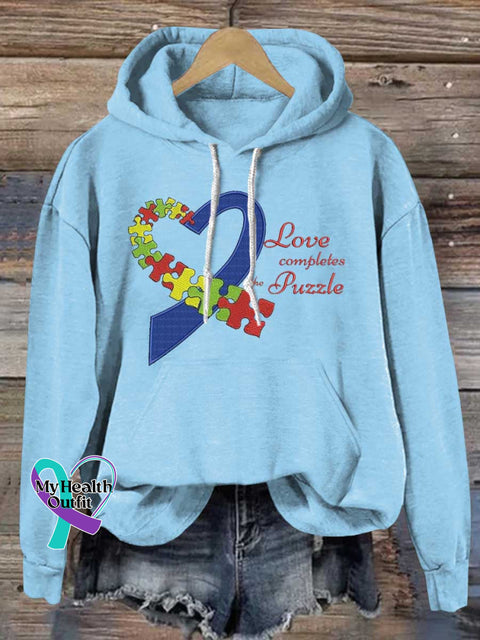 Love Completes The Puzzle Autism Awareness Casual Hoodie Sweatshirt Blue / S