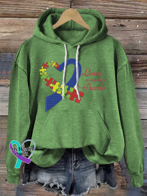 Love Completes The Puzzle Autism Awareness Casual Hoodie Sweatshirt Green / S
