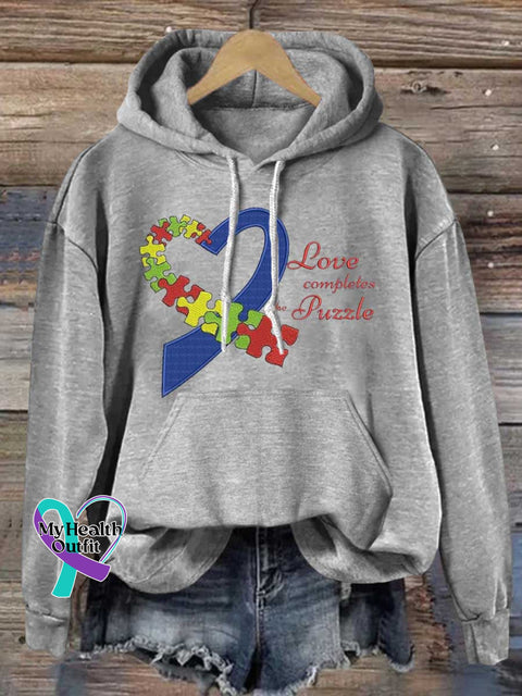 Love Completes The Puzzle Autism Awareness Casual Hoodie Sweatshirt Grey / S