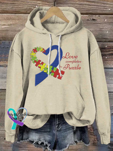 Love Completes The Puzzle Autism Awareness Casual Hoodie Sweatshirt Sand / S