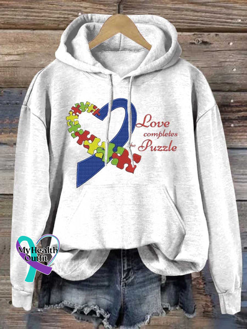 Love Completes The Puzzle Autism Awareness Casual Hoodie Sweatshirt White / S