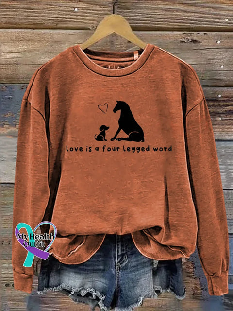 Love Is A Four Legged Word Print Casual Sweatshirt Orange / S