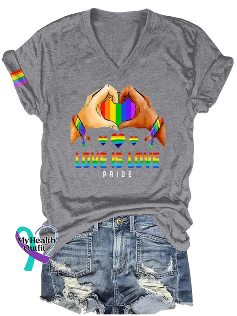 Love Is Pride Lgbt Art Print Casual T-Shirt Grey / S