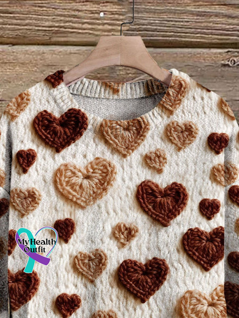 Love Knitted Wool Simulation Print Knit Pullover Sweater
