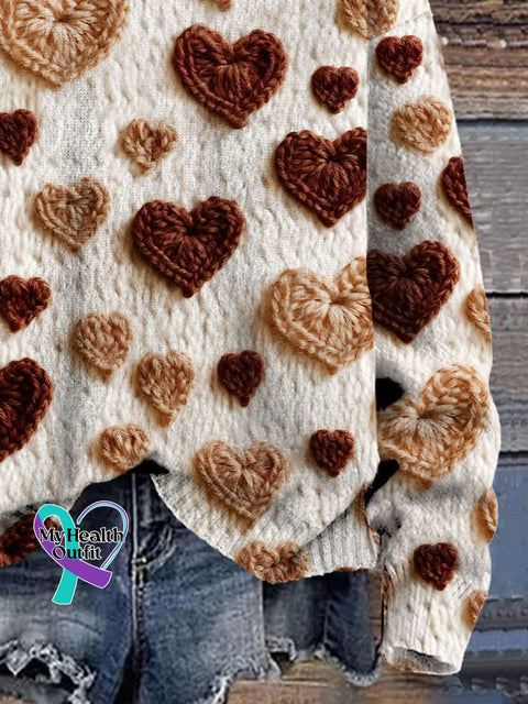 Love Knitted Wool Simulation Print Knit Pullover Sweater