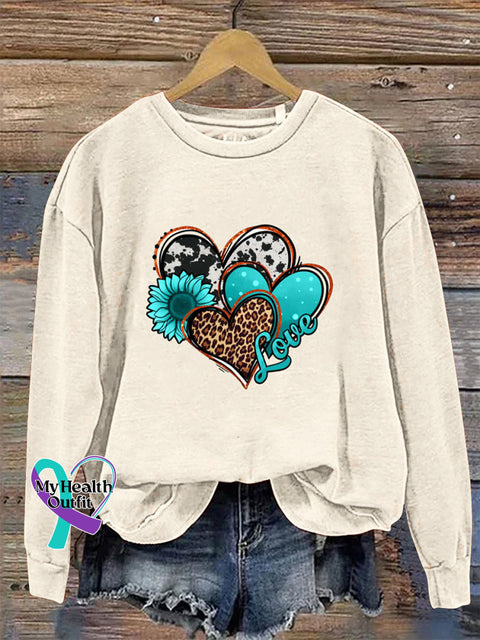 Love Long Sleeve Crew Neck Casual Sweatshirt Beige / S