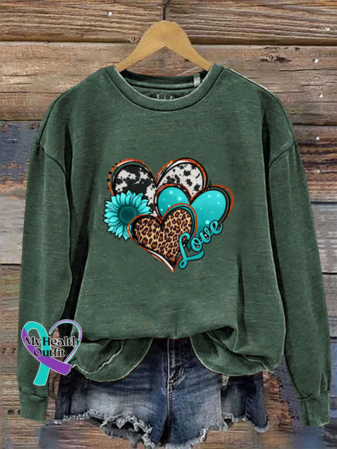 Love Long Sleeve Crew Neck Casual Sweatshirt Green / S