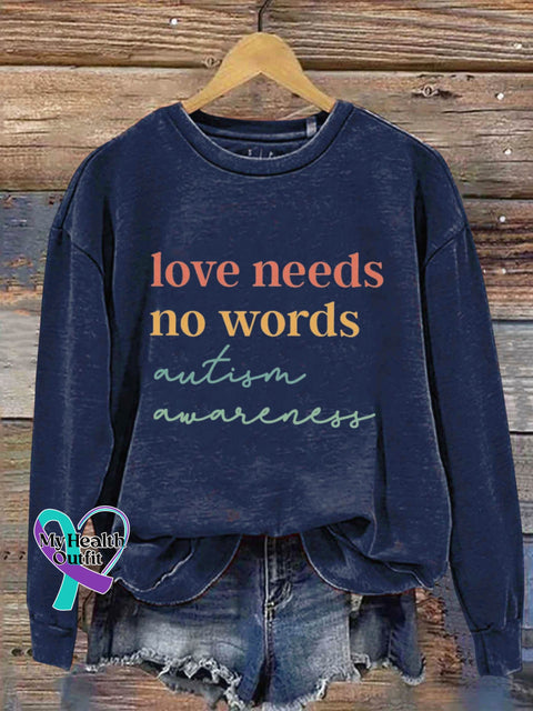 Love Needs No Words Autism Awareness Art Design Print Casual Sweatshirt Navy Blue / S