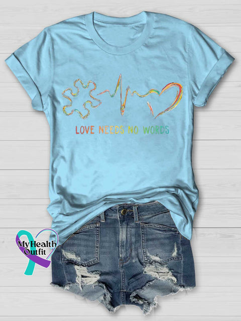 LOVE NEEDS NO WORDS Autism Awareness T-shirt Blue / S