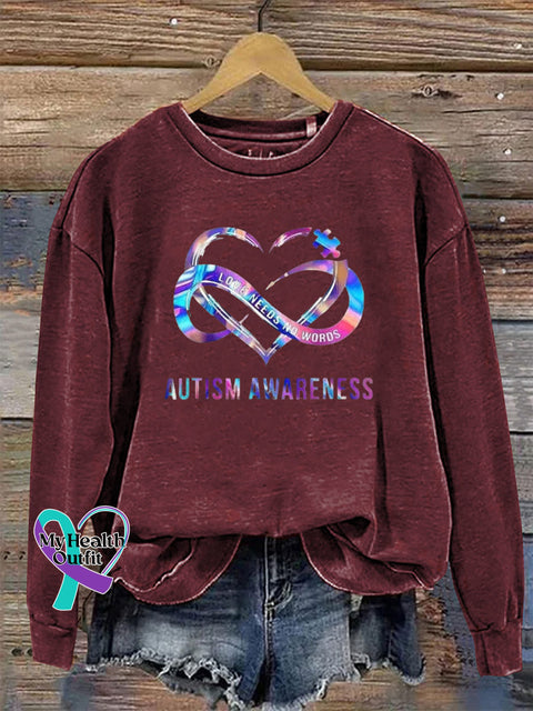 Love Needs No World Autism Awareness Crew Neck Long Sleeve Sweatshirt Claret / S