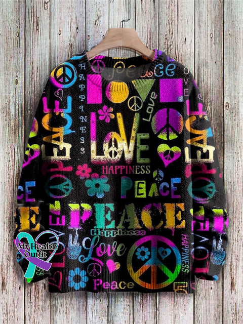 Love Peace Art Print Knit Pullover Sweater As Picture / S