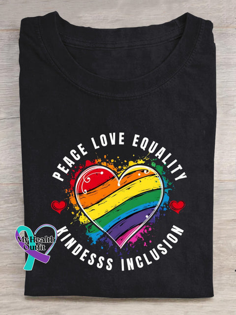 Love Peace Equality Rainbow Love Print Casual Round Neck Short Sleeve Multicolor / S