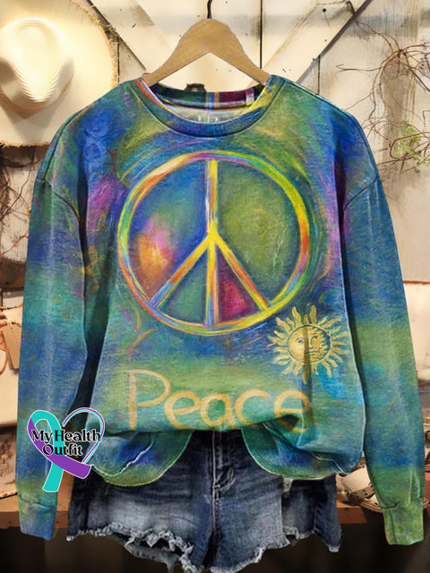 Love & Peace Print Casual Sweatshirt Multicolor / S