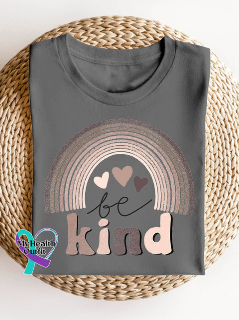Love Pink Rainbow Be Kind Suicide Prevention Mental Print T-Shirt Grey / S Short Sleeve