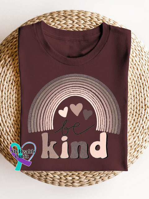 Love Pink Rainbow Be Kind Suicide Prevention Mental Print T-Shirt Maroon / S Short Sleeve