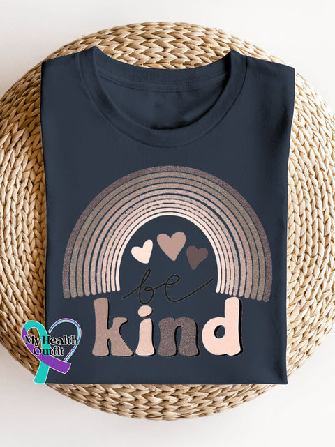 Love Pink Rainbow Be Kind Suicide Prevention Mental Print T-Shirt Navyblue / S Short Sleeve