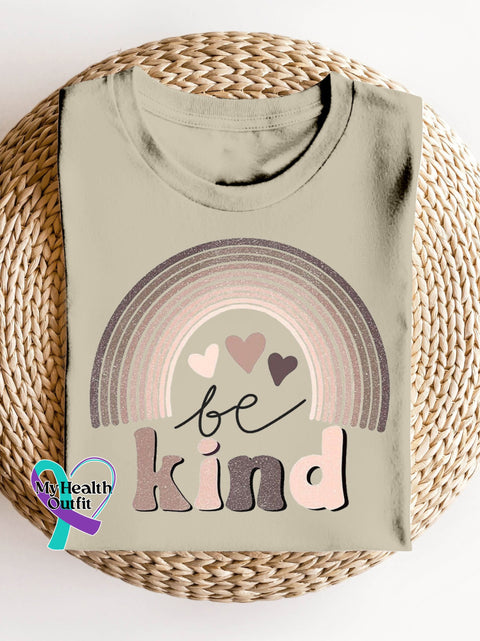 Love Pink Rainbow Be Kind Suicide Prevention Mental Print T-Shirt Sand / S Short Sleeve