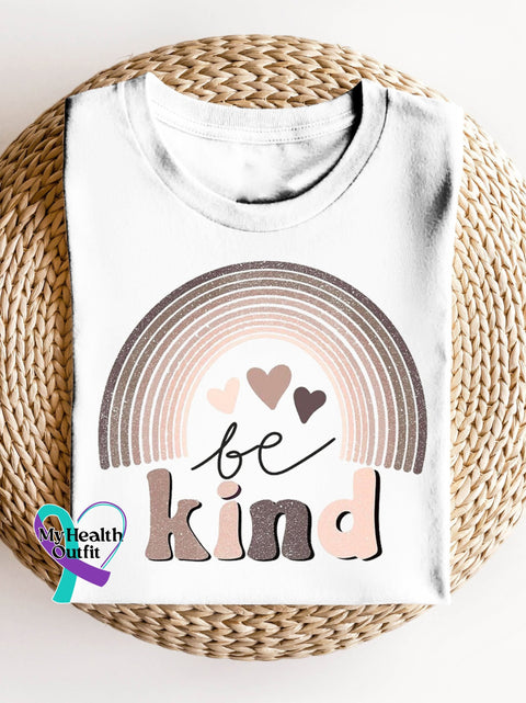 Love Pink Rainbow Be Kind Suicide Prevention Mental Print T-Shirt White / S Short Sleeve