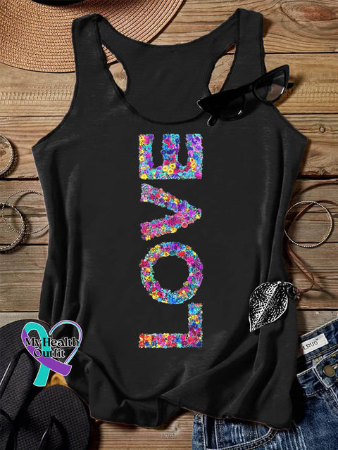 Love Rainbow Flowers Art Design Print Tank Top Black / S