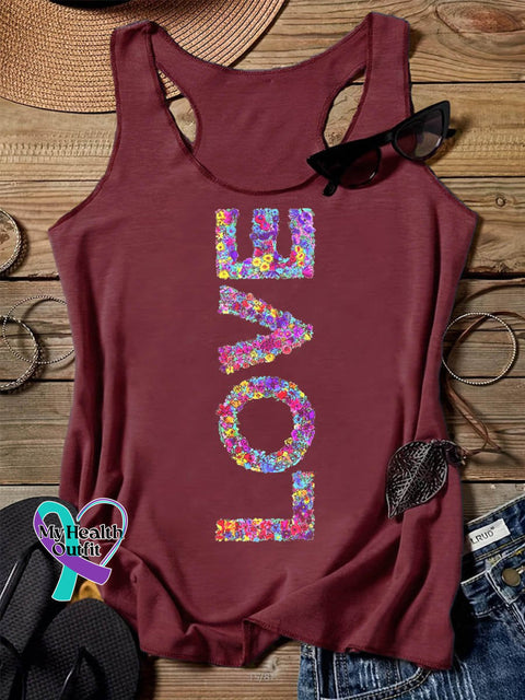 Love Rainbow Flowers Art Design Print Tank Top Maroon / S