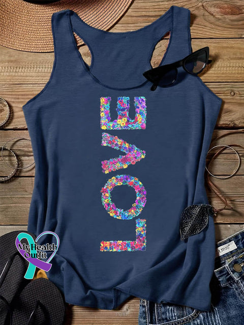 Love Rainbow Flowers Art Design Print Tank Top Navy Blue / S