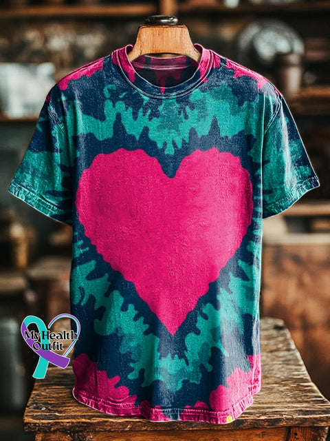 Love Tie-Dye Printed Casual Round Neck Short Sleeve T-Shirt Multicolor / S