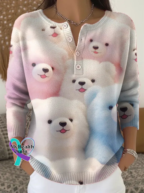 Lovely Bear Print Buttoned Cardigan Sweater Multicolor / S