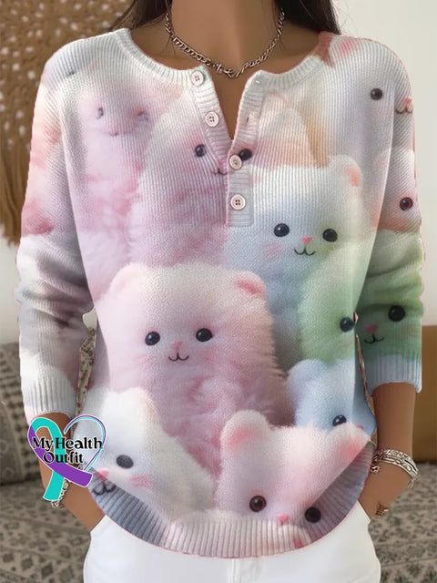 Lovely Bear Print Buttoned Cardigan Sweater Multicolor / S