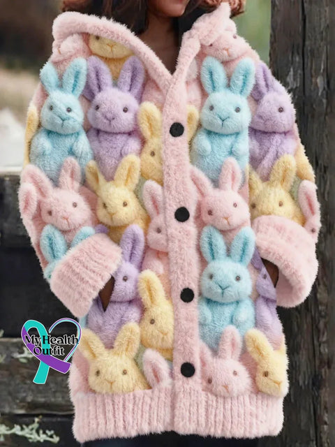 Lovely Bunny Cozy Knit Hooded Cardigan Multicolor / S
