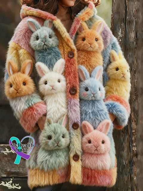 Lovely Bunny Cozy Knit Hooded Cardigan Multicolor / S