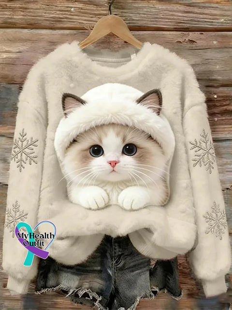 Lovely Cat Fuzzy Cozy Plush Sweatshirt Sand / S