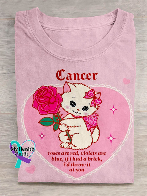 Lovely Cat Pattern Art Print Casual T shirt Pink / S