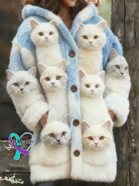 Lovely Cats Cozy Knit Hooded Cardigan Multicolor / S