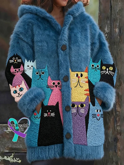 Lovely Cats Cozy Knit Hooded Cardigan Multicolor / S